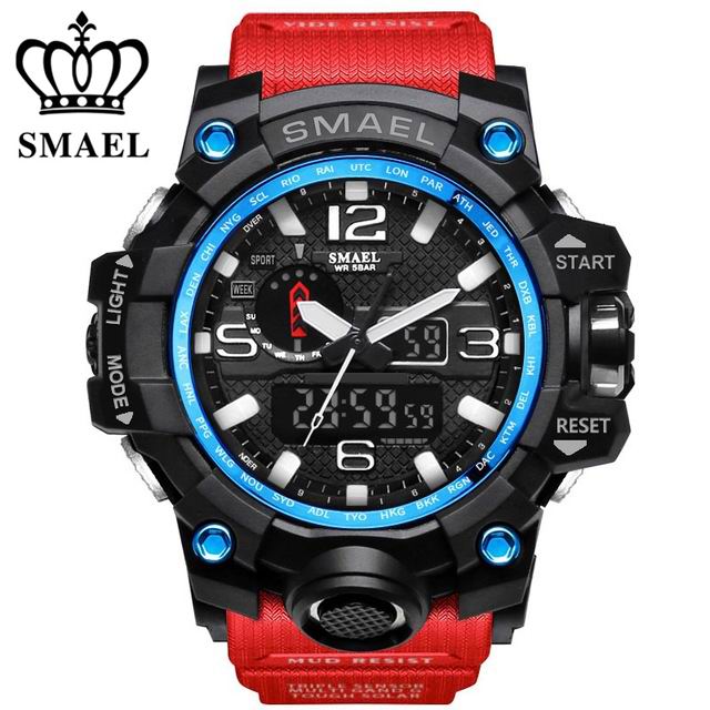 SMAEL Brand Sports Watches Men Dual Time Camouflage Military Watch Men Army LED Digital Wristwatch 50M Waterproof Men's Clock