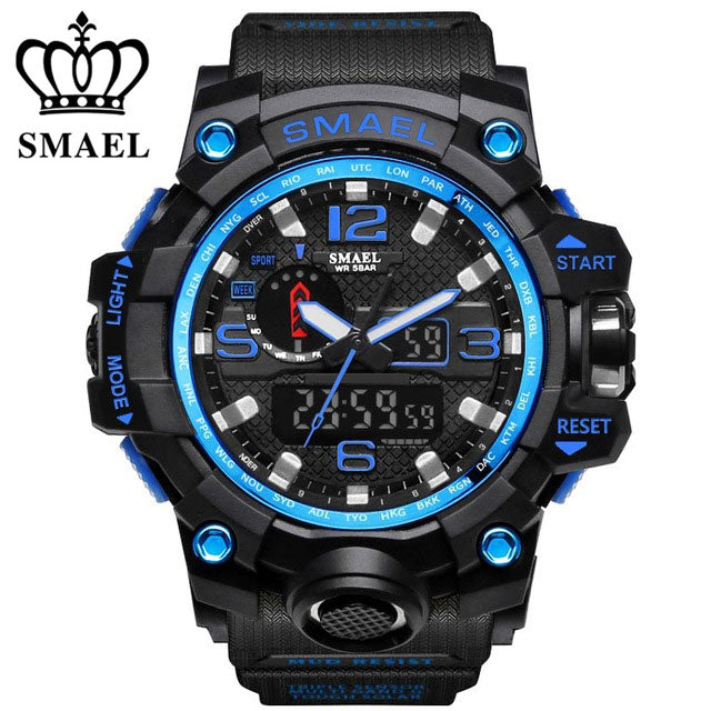 SMAEL Brand Sports Watches Men Dual Time Camouflage Military Watch Men Army LED Digital Wristwatch 50M Waterproof Men's Clock