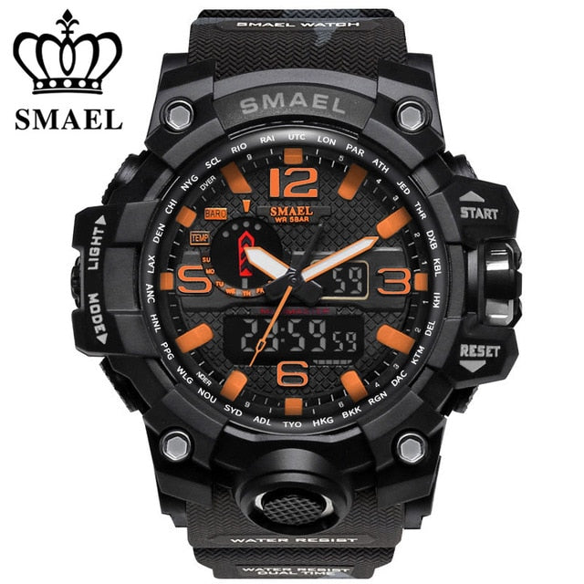 SMAEL Brand Sports Watches Men Dual Time Camouflage Military Watch Men Army LED Digital Wristwatch 50M Waterproof Men's Clock
