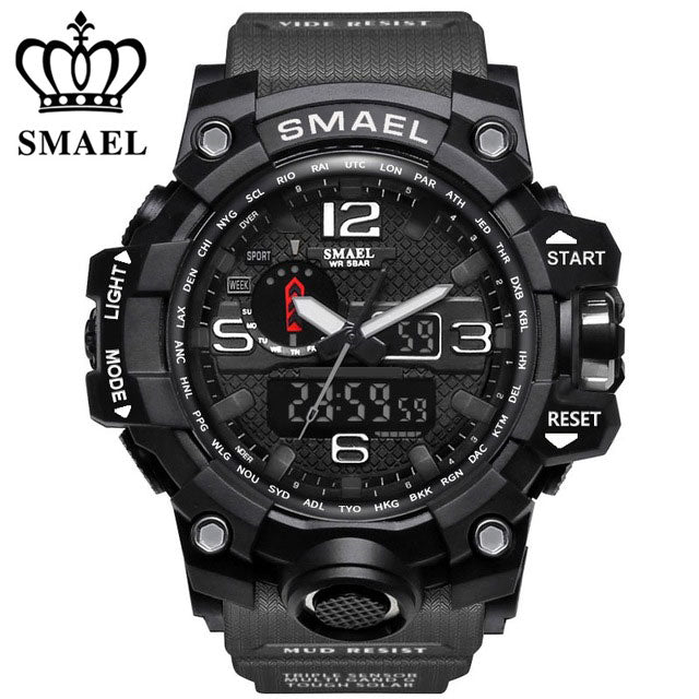 SMAEL Brand Sports Watches Men Dual Time Camouflage Military Watch Men Army LED Digital Wristwatch 50M Waterproof Men's Clock