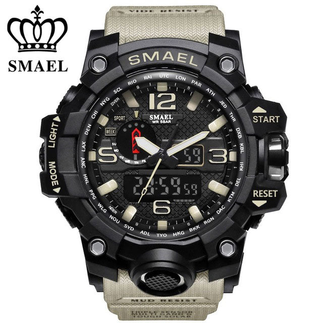 SMAEL Brand Sports Watches Men Dual Time Camouflage Military Watch Men Army LED Digital Wristwatch 50M Waterproof Men's Clock