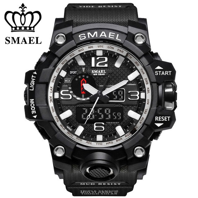 SMAEL Brand Sports Watches Men Dual Time Camouflage Military Watch Men Army LED Digital Wristwatch 50M Waterproof Men's Clock