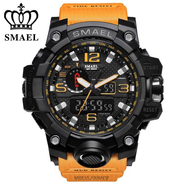 SMAEL Brand Sports Watches Men Dual Time Camouflage Military Watch Men Army LED Digital Wristwatch 50M Waterproof Men's Clock
