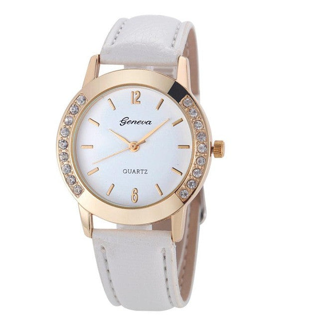 2017 Fashion Women Geneva Crystal Women Diamond PU Leather Quartz Wrist Watch women Simple Clocks Female relogios feminino