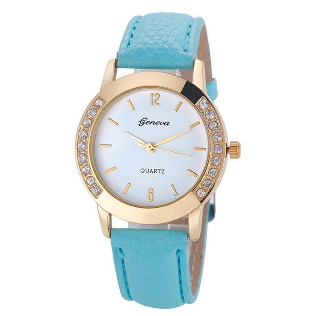 2017 Fashion Women Geneva Crystal Women Diamond PU Leather Quartz Wrist Watch women Simple Clocks Female relogios feminino