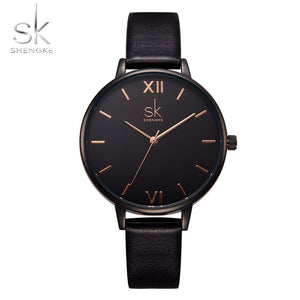 Shengke Top Brand Fashion Ladies Watches Leather Female Quartz Watch Women Thin Casual Strap Watch Reloj Mujer Marble Dial SK