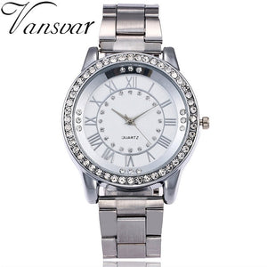 Vansvar Brand Gold Watch Luxury Women Dress Rhinestone Quartz Watch Casual Women Stainless Steel Wristwatches Female Clock