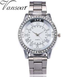 Vansvar Brand Rose Gold Watch Luxury Women Dress Rhinestone Quartz Watch Casual Women Stainless Steel Wristwatches Female Clock