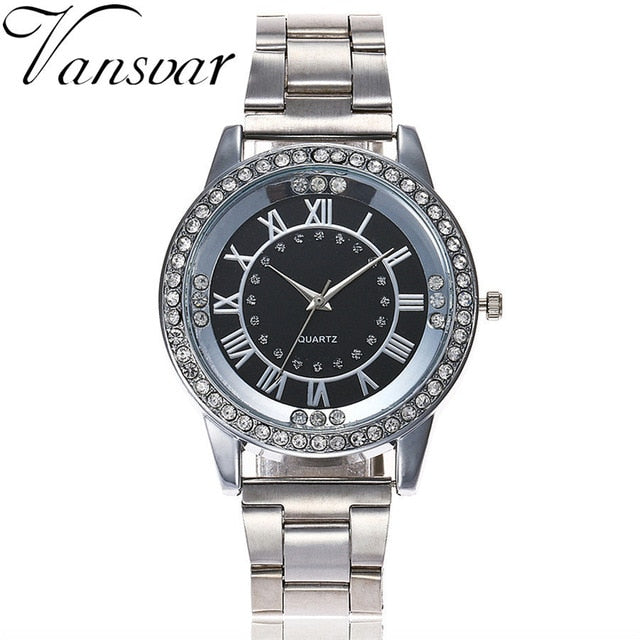 Vansvar Brand Rose Gold Watch Luxury Women Dress Rhinestone Quartz Watch Casual Women Stainless Steel Wristwatches Female Clock