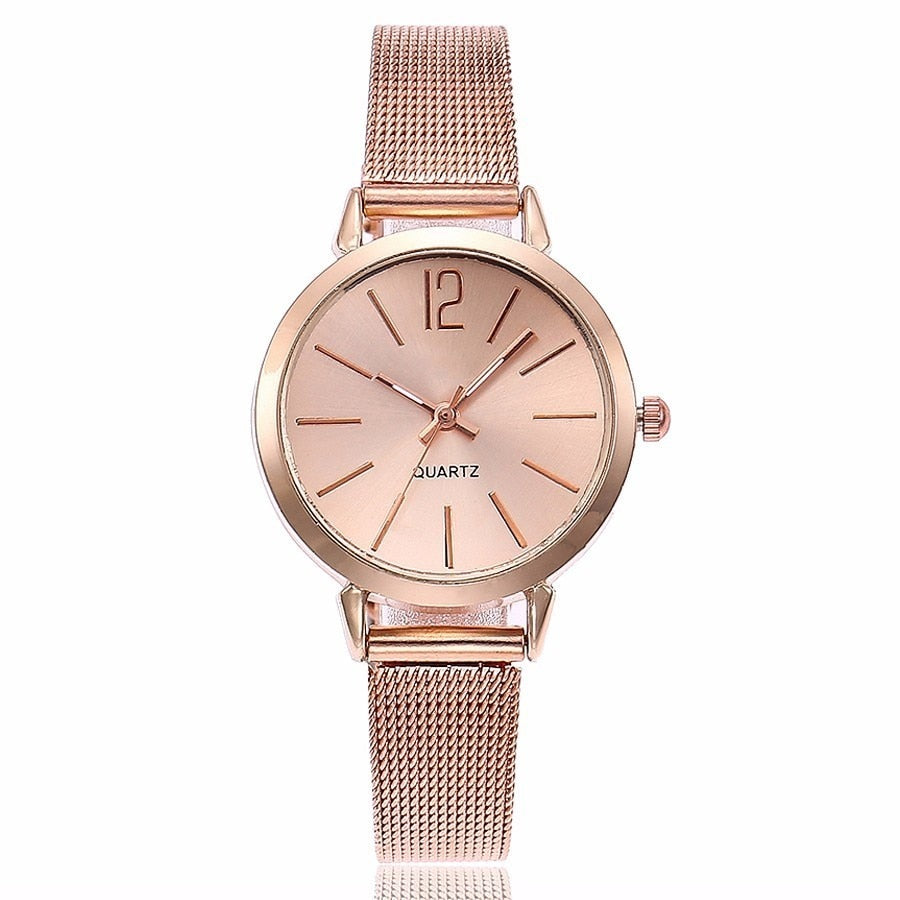 New Fashion Women Stainless Steel Silver Gold Mesh Watch Unique Simple Watches Casual Quartz Wristwatches Clock Hot Sale