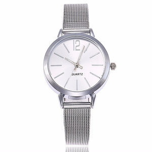 New Fashion Women Stainless Steel Silver Gold Mesh Watch Unique Simple Watches Casual Quartz Wristwatches Clock Hot Sale