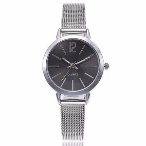 New Fashion Women Stainless Steel Silver Gold Mesh Watch Unique Simple Watches Casual Quartz Wristwatches Clock Hot Sale