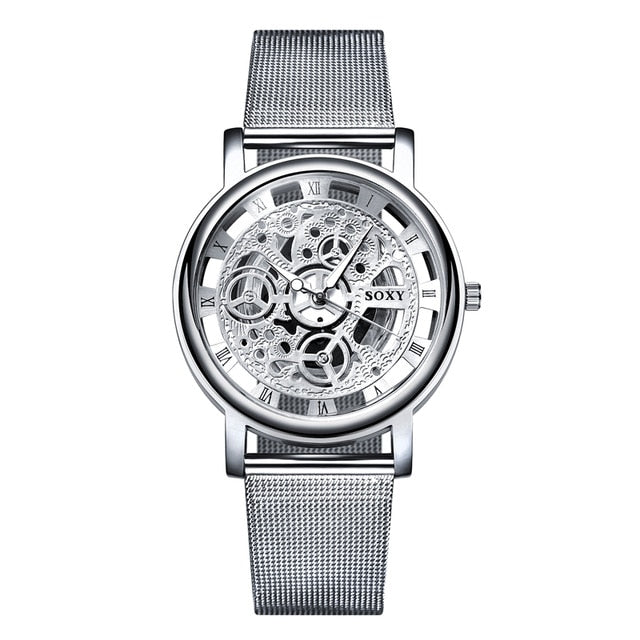 SOXY Brand Golden Silver Luxury Hollow Steel Watches Men Retro Hombre Quartz Wrist watch fashion casual Man Women Unisex Relojes