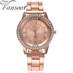 Vansvar Brand Gold Watch Luxury Women Dress Rhinestone Quartz Watch Casual Women Stainless Steel Wristwatches Female Clock