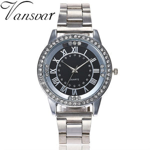 Vansvar Brand Gold Watch Luxury Women Dress Rhinestone Quartz Watch Casual Women Stainless Steel Wristwatches Female Clock