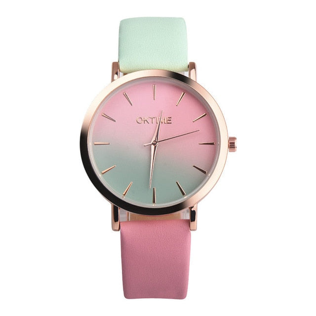 2018 Fashion WristWatch Retro Rainbow Design Women Dress Watch Quartz Leather  Watches gift for lovers Montre Relogio  #D