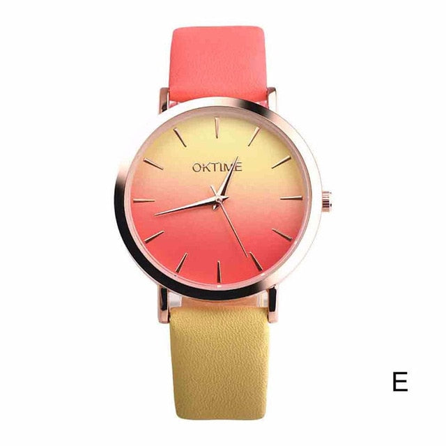 2018 Fashion WristWatch Retro Rainbow Design Women Dress Watch Quartz Leather  Watches gift for lovers Montre Relogio  #D