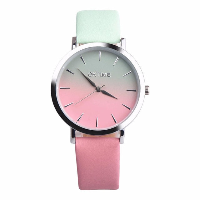 2018 Fashion WristWatch Retro Rainbow Design Women Dress Watch Quartz Leather  Watches gift for lovers Montre Relogio  #D