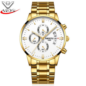 NIBOSI Watch Black Men Watches 2018 Luxury Brand Sport Chronograph Clock Men Watches Stainless Steel Mens Watch Military Army
