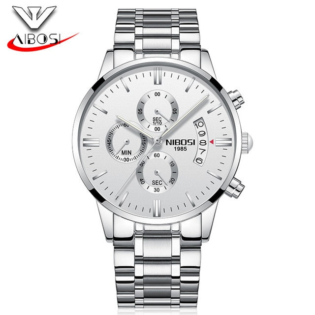NIBOSI Watch Black Men Watches 2018 Luxury Brand Sport Chronograph Clock Men Watches Stainless Steel Mens Watch Military Army