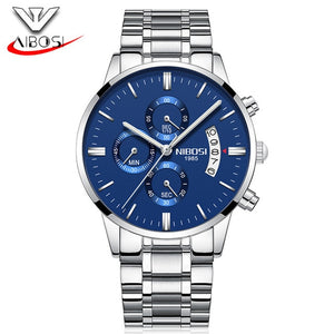 NIBOSI Watch Black Men Watches 2018 Luxury Brand Sport Chronograph Clock Men Watches Stainless Steel Mens Watch Military Army
