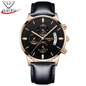NIBOSI Watch Black Men Watches 2018 Luxury Brand Sport Chronograph Clock Men Watches Stainless Steel Mens Watch Military Army