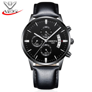 NIBOSI Watch Black Men Watches 2018 Luxury Brand Sport Chronograph Clock Men Watches Stainless Steel Mens Watch Military Army