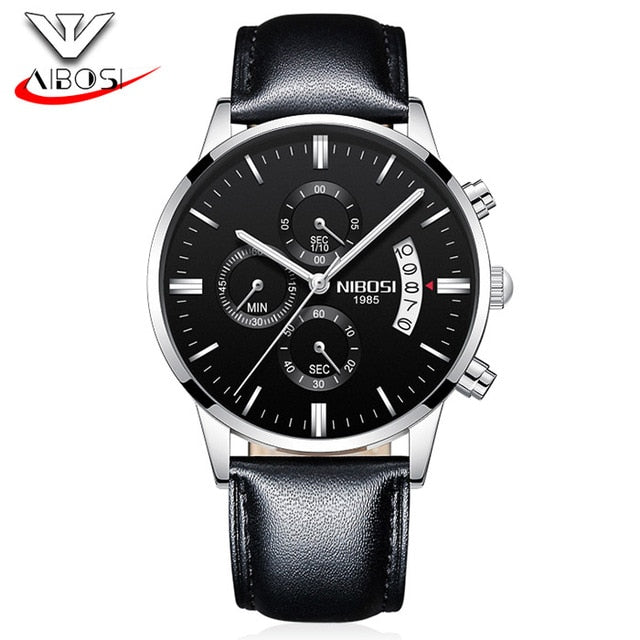 NIBOSI Watch Black Men Watches 2018 Luxury Brand Sport Chronograph Clock Men Watches Stainless Steel Mens Watch Military Army