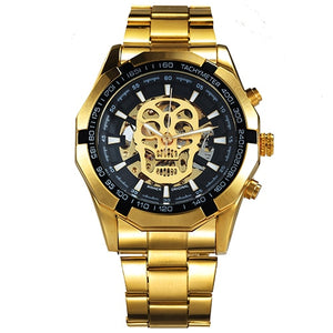 WINNER Steampunk Skull Auto Mechanical Watch Men Black Stainless Steel Strap Skeleton Dial Fashion Cool Design Wrist Watches