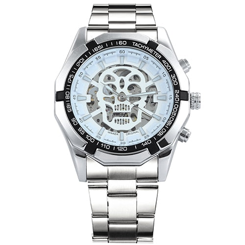 WINNER Steampunk Skull Auto Mechanical Watch Men Black Stainless Steel Strap Skeleton Dial Fashion Cool Design Wrist Watches
