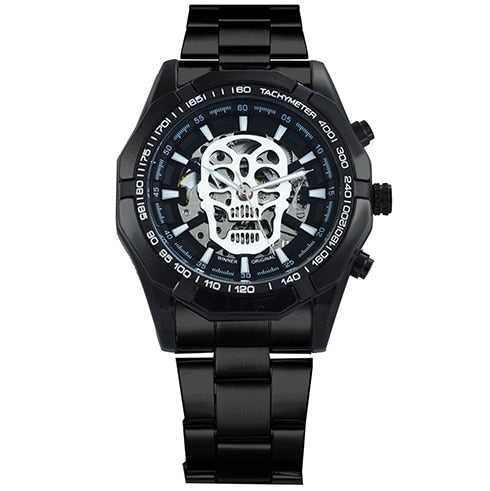 WINNER Steampunk Skull Auto Mechanical Watch Men Black Stainless Steel Strap Skeleton Dial Fashion Cool Design Wrist Watches