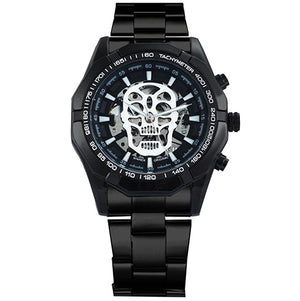 WINNER Steampunk Skull Auto Mechanical Watch Men Black Stainless Steel Strap Skeleton Dial Fashion Cool Design Wrist Watches