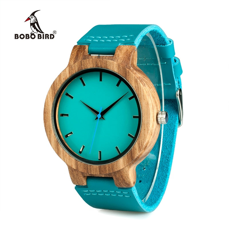 BOBO BIRD Lovers' Watches Women Wooden Men Watch Turquoise Blue Timepieces in Gift Box Relogio Masculino Drop Shipping W-C28
