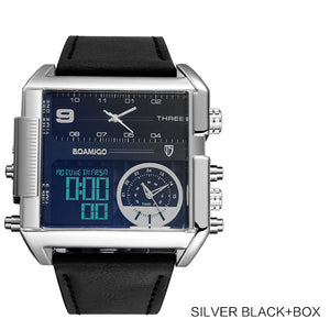 BOAMIGO Brand Men Sports Watches Man Military chronograph digital Watch Leather Rectangle Quartz Wristwatches Relogio Masculino
