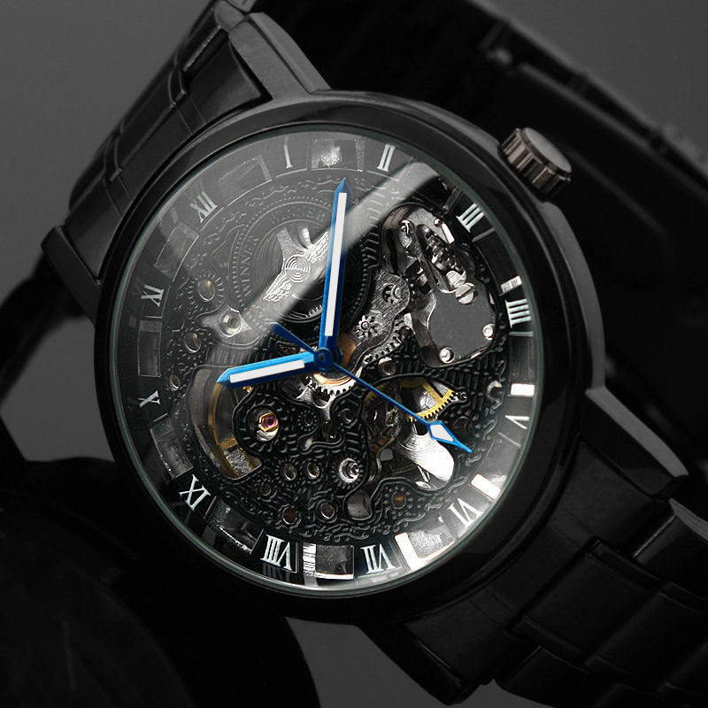 Relogio Masculion WINNER Men Top Luxury Brand New Black Men's Skeleton WristWatch Stainless steel Antique Steampunk watch