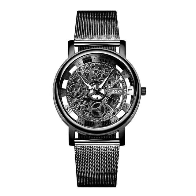 SOXY Brand Golden Silver Luxury Hollow Steel Watches Men Retro Hombre Quartz Wrist watch fashion casual Man Women Unisex Relojes