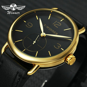 WINNER Classic Golden Skeleton Mechanical Watch Men Stainless Steel Strap Top Brand Luxury Man Watch Vip Drop Shipping Wholesale