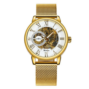 WINNER Classic Golden Skeleton Mechanical Watch Men Stainless Steel Strap Top Brand Luxury Man Watch Vip Drop Shipping Wholesale