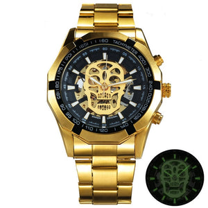 WINNER Classic Golden Skeleton Mechanical Watch Men Stainless Steel Strap Top Brand Luxury Man Watch Vip Drop Shipping Wholesale