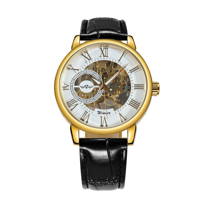 WINNER Classic Golden Skeleton Mechanical Watch Men Stainless Steel Strap Top Brand Luxury Man Watch Vip Drop Shipping Wholesale