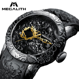 MEGALITH Fashion Gold Dragon Sculpture Watch Men Quartz Watch Waterproof Big Dial Sport Watches Men Watch Top Luxury Brand Clock