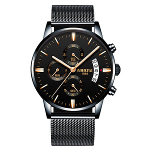 Nibosi Men Watch Chronograph Sport Mens Watches Top Brand Luxury Waterproof Full Steel Quartz Gold Clock Men Relogio Masculino