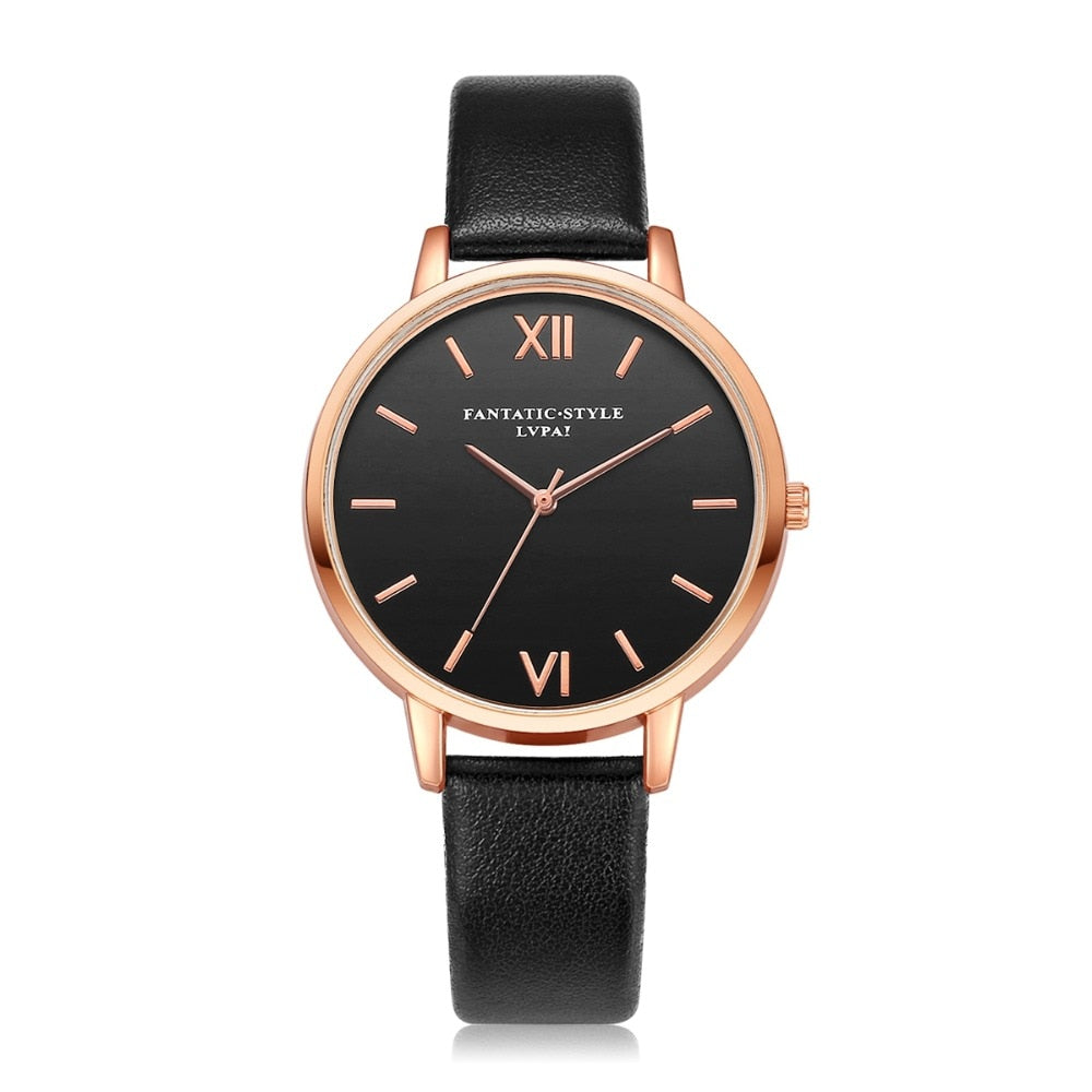 Newest Rose Gold Black Roman Numerals Women Dress Watches Brand Luxury Round Fashion Popular Wristwatch Female Quartz Watch