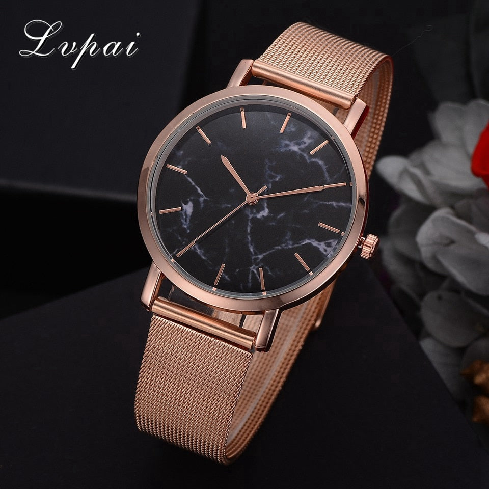 Lvpai Dropshiping Fashion Rose Gold Mesh Band Creative Marble Wrist Watch  Casual Women Watches Brand Quartz Gift Relogio