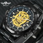WINNER Steampunk Skull Auto Mechanical Watch Men Black Stainless Steel Strap Skeleton Dial Fashion Cool Design Wrist Watches