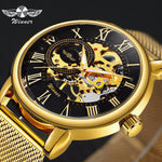 WINNER Classic Golden Skeleton Mechanical Watch Men Stainless Steel Strap Top Brand Luxury Man Watch Vip Drop Shipping Wholesale